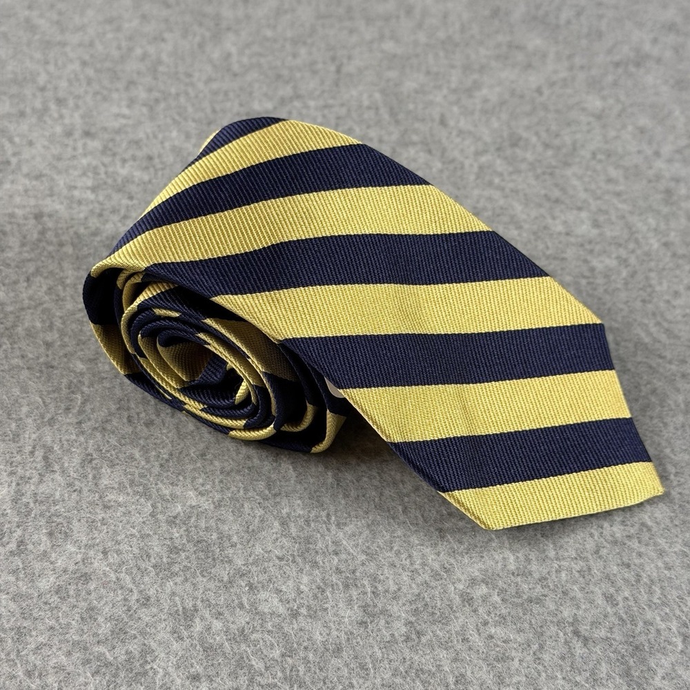 Brooks Brothers Fleece Boys Silk Tie Navy Gold Regimental Stripe Youth 43x2.6"